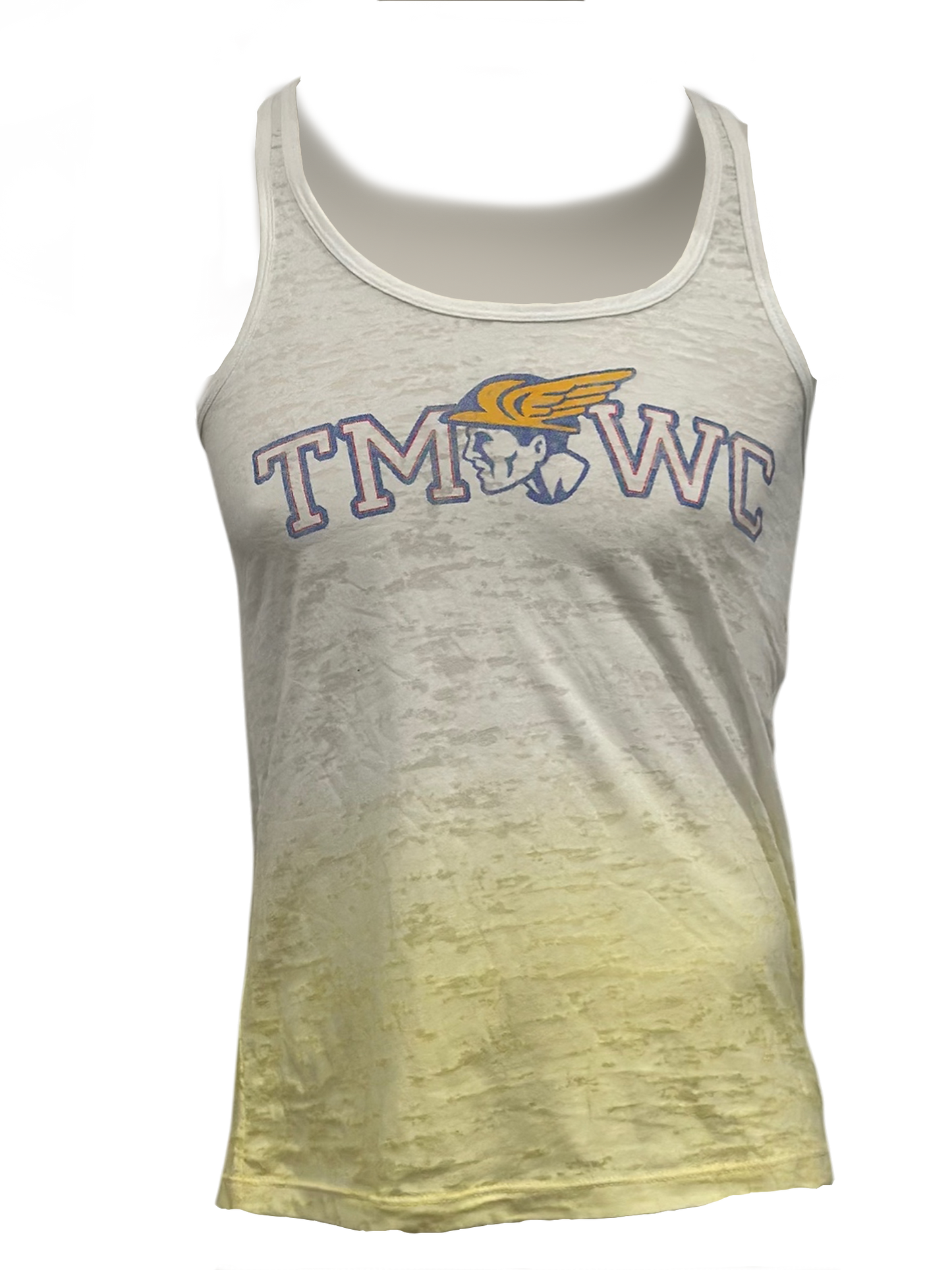 Women's White and Yellow Vintage Collegiate Tank