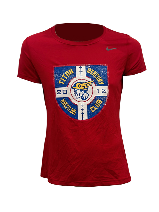 Red Nike distressed TMWC Crest shirt