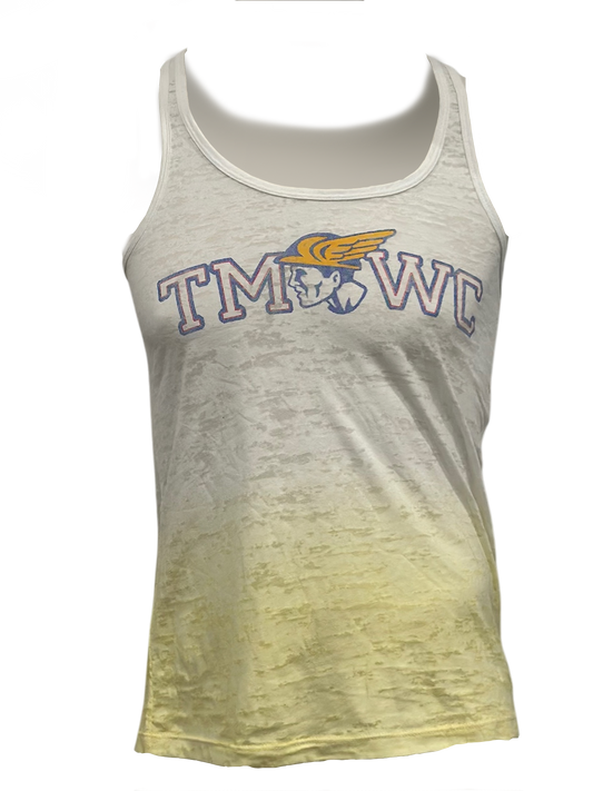Women's White and Yellow Vintage Collegiate Tank